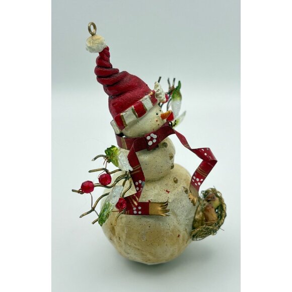 Vintage Snowman Christmas Tree Ornament Wire Branch Arms With Bird Nest Folk Art - Picture 6 of 7